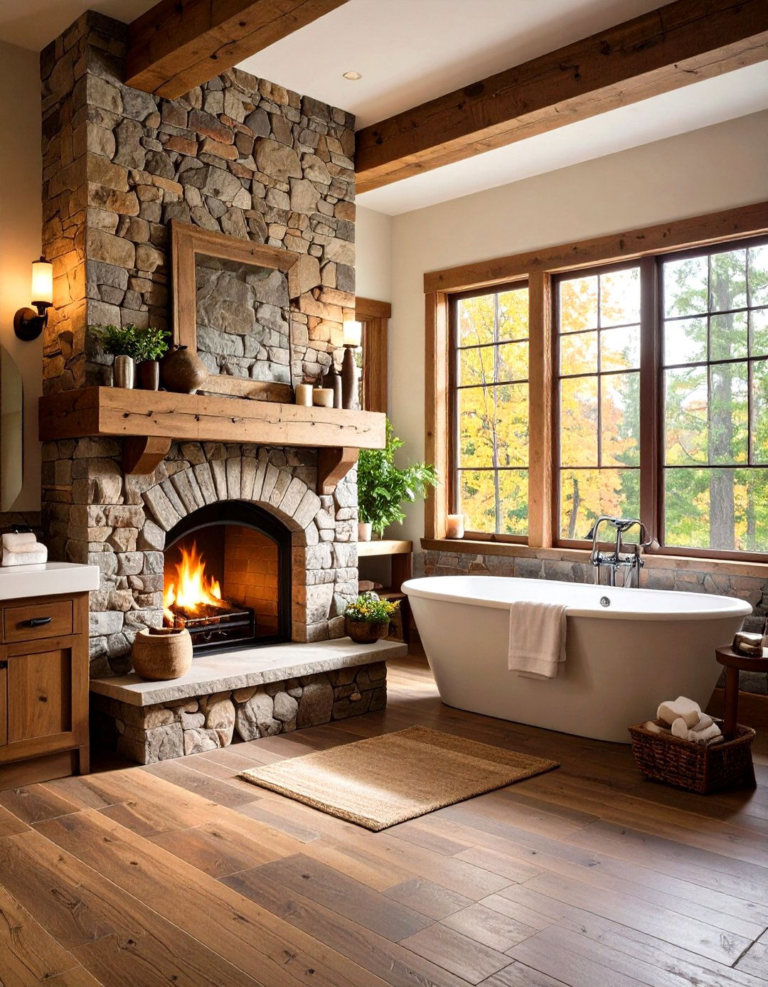 Hearth Inspired Stone Mantel Design - 24 Log Cabin Bathroom Ideas