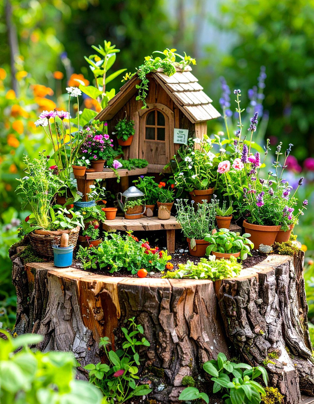 Herb Garden Culinary Fairy Kitchen - 24 Tree Stump Fairy Garden Ideas