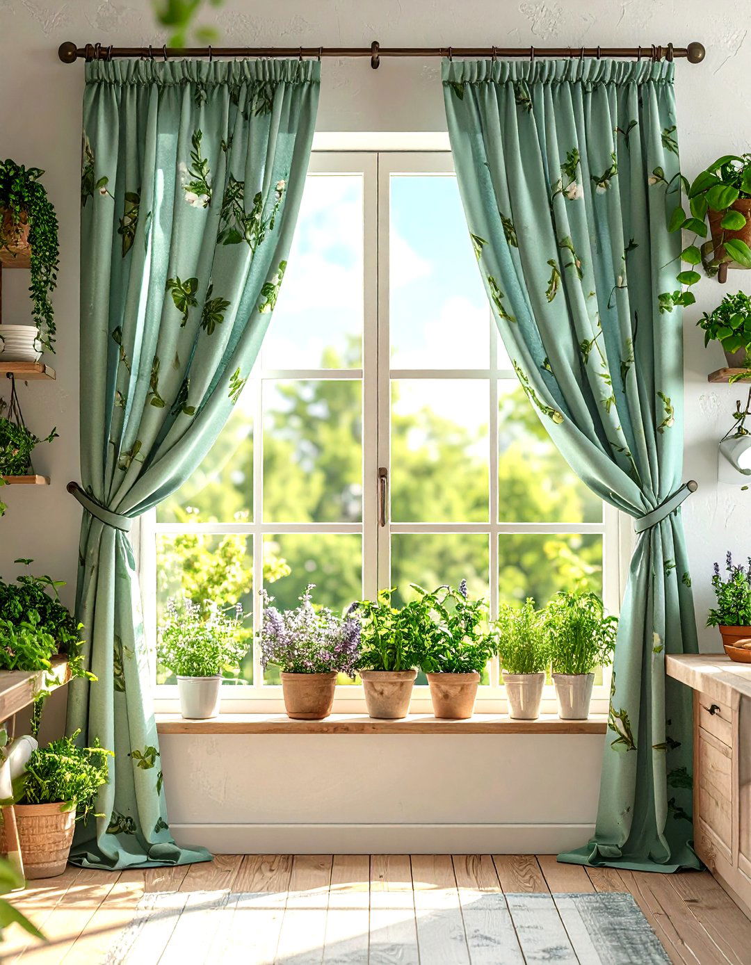 Herb Garden Print Cafe Curtains - 24 Kitchen Curtain Ideas