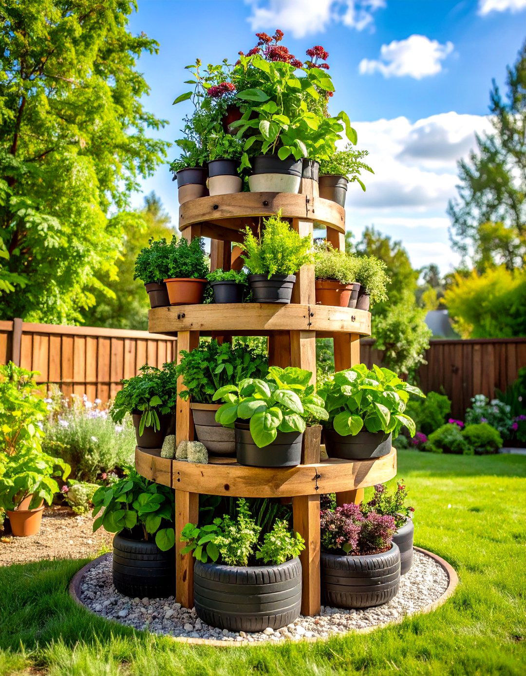 Herb Garden Towers - 24 Recycled Tyre Garden Art Ideas