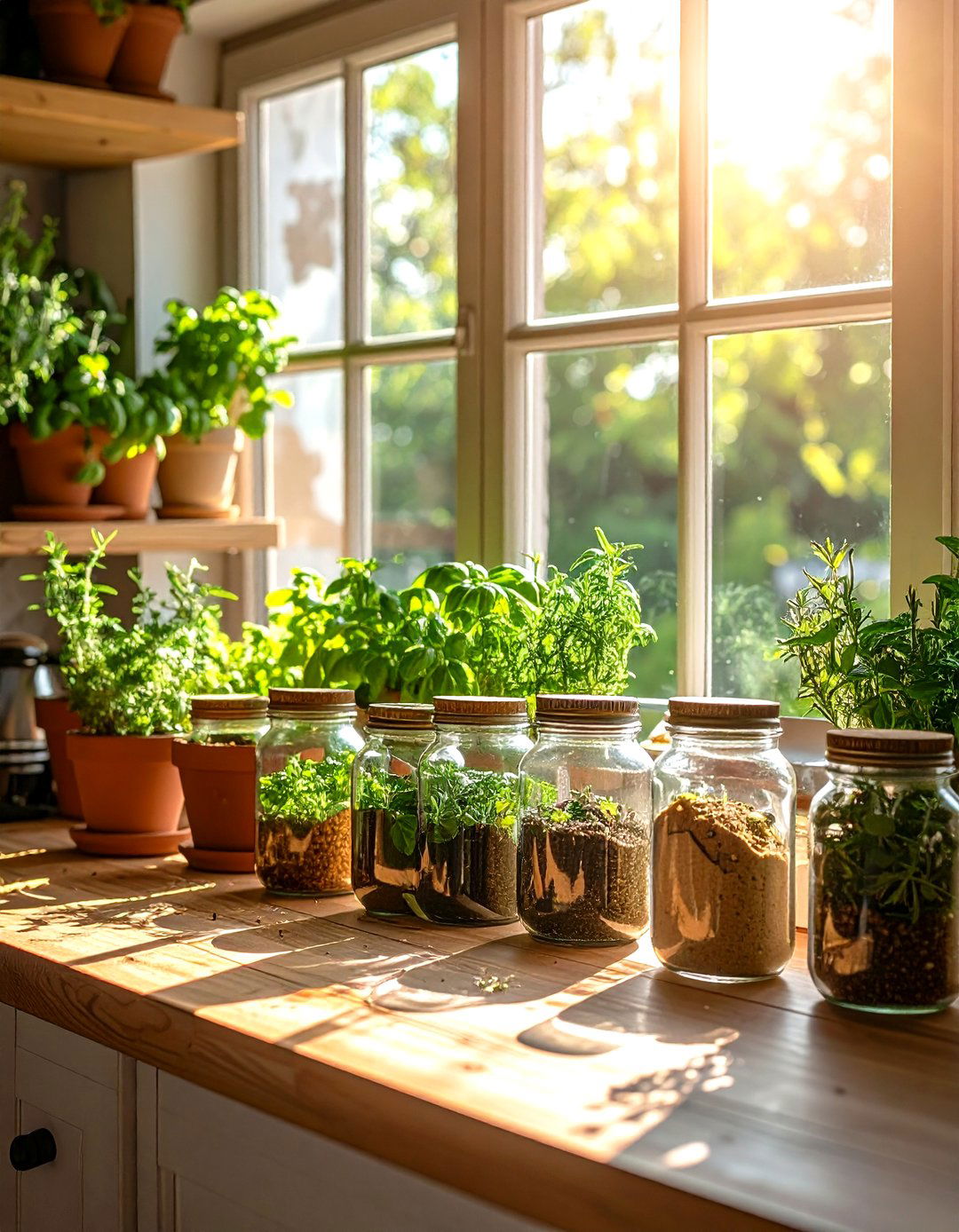 Herb Garden Window Sill Design - 24 Rustic Kitchen Ideas