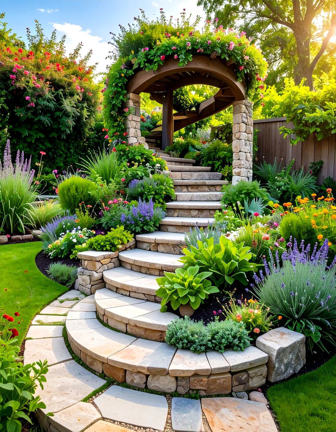 Herb Spiral Farmhouse Patio Garden - 24 Farmhouse Patio Ideas