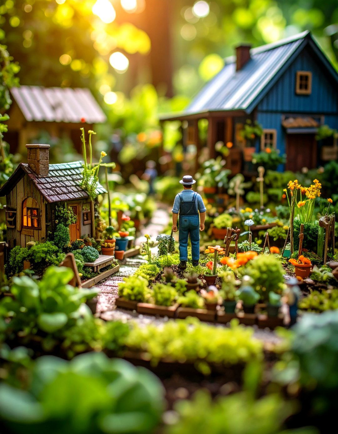Herb and Vegetable Fairy Market Garden with Greenhouse - 24 Large Fairy Garden Ideas