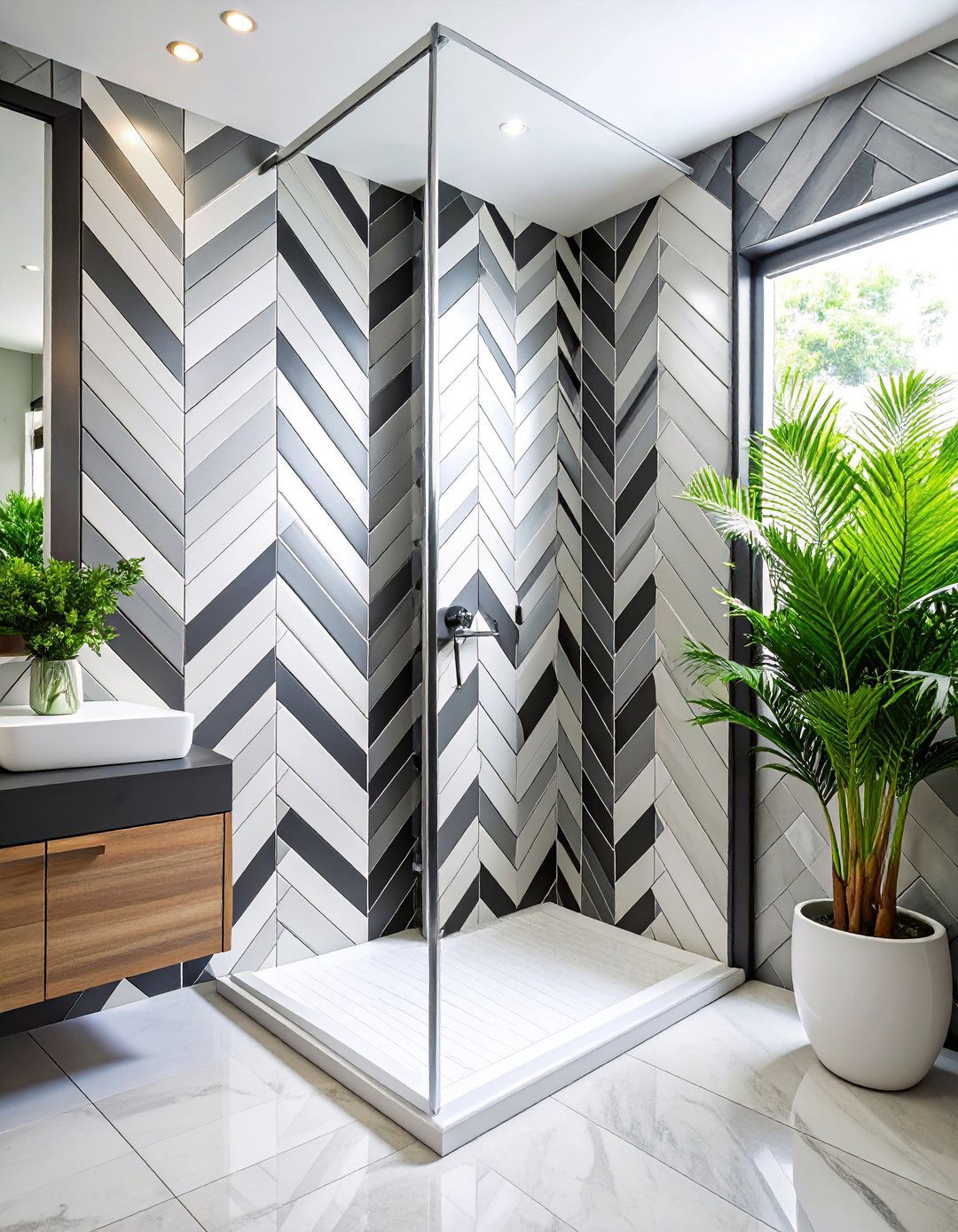 Herringbone Bathroom Wall Designs - 24 Black and White Bathroom Tile Ideas