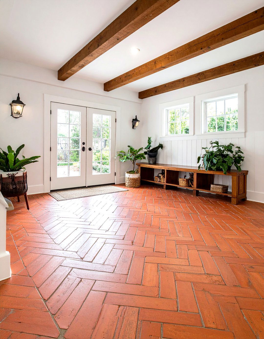 Herringbone Brick Floor Pattern - 24 Farmhouse Mudroom Ideas