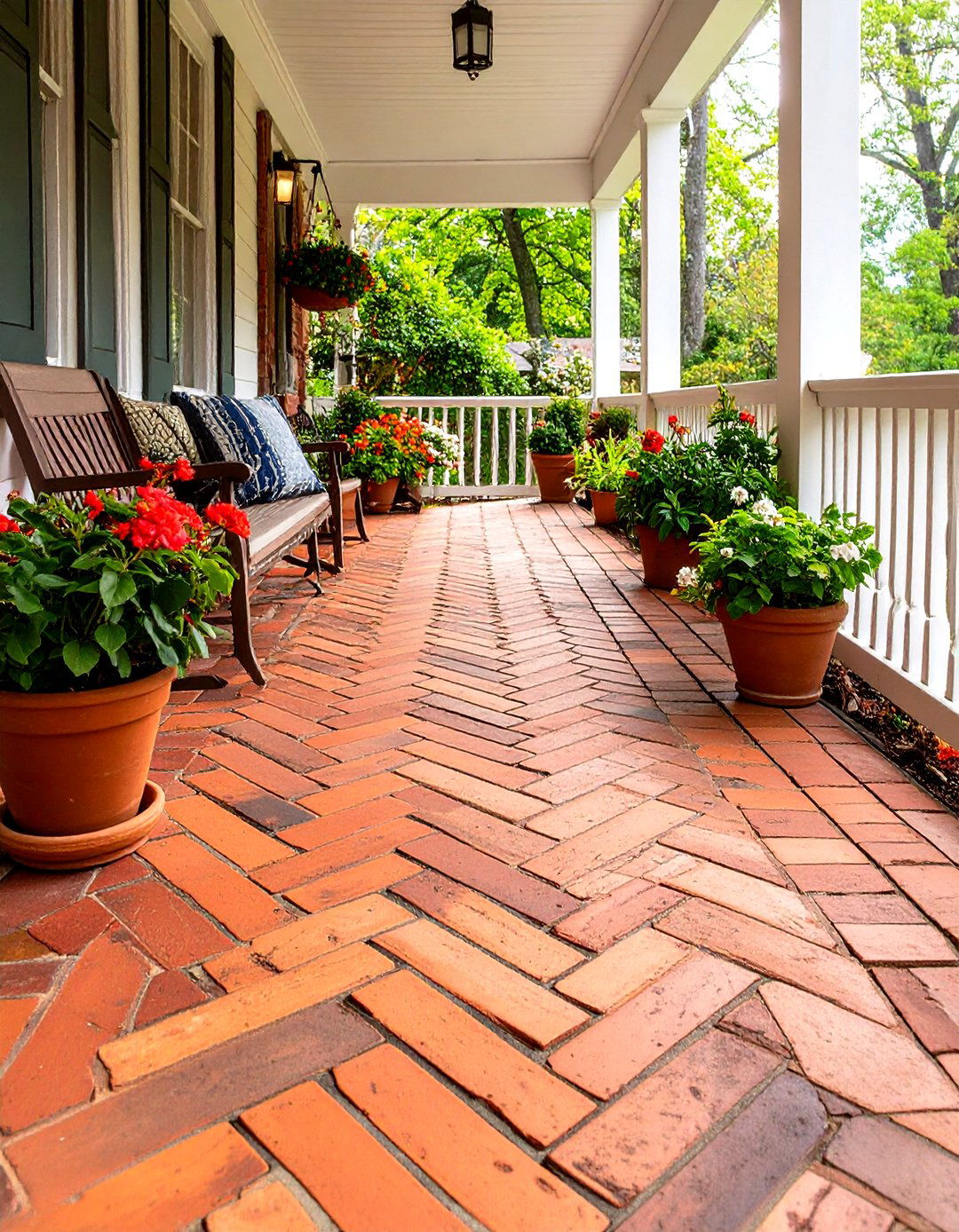 Herringbone Brick Flooring - 24 Colonial Front Porch Ideas