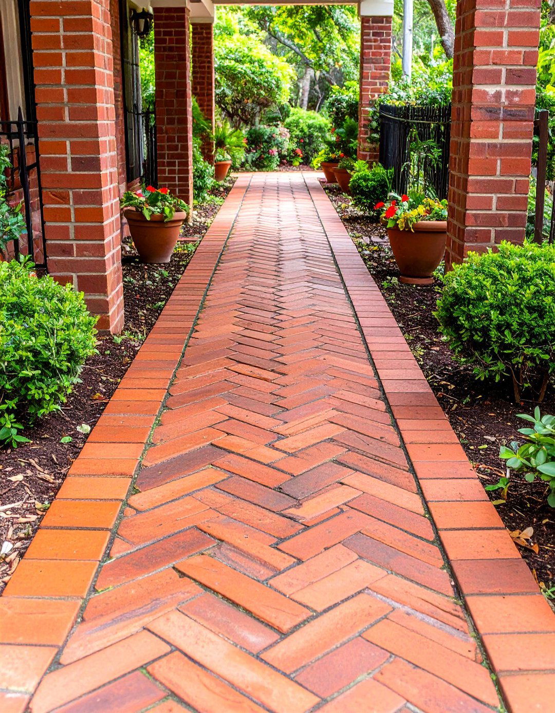 Herringbone Brick Layout - 24 Concrete Walkway Painting Ideas