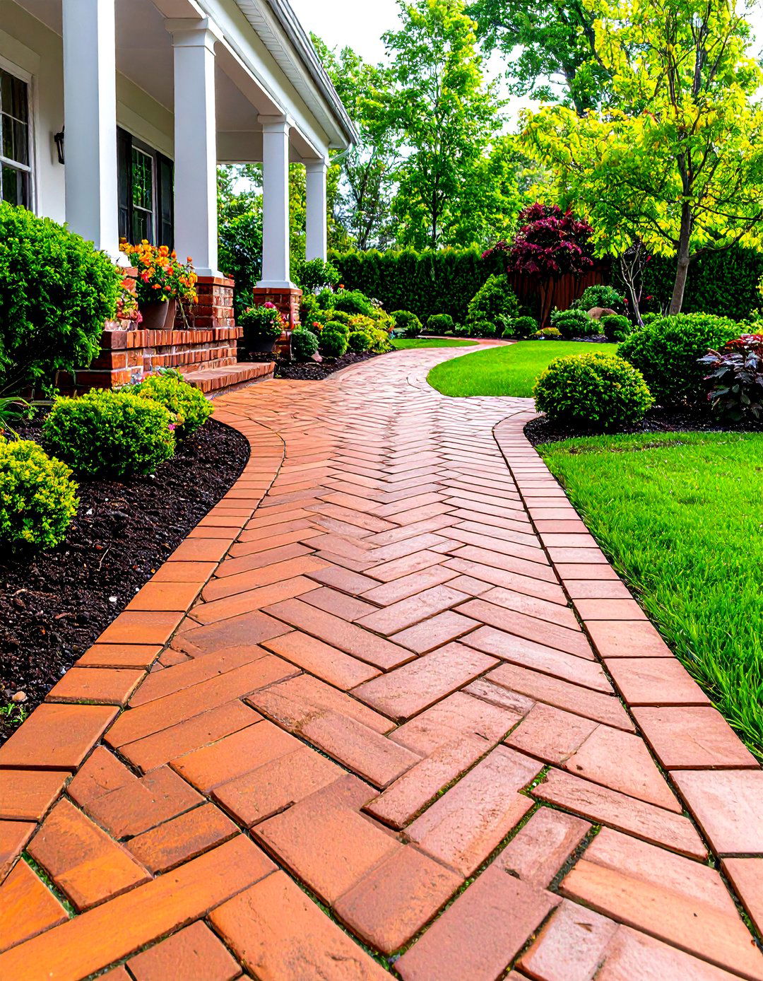 Herringbone Brick Pathway - 24 Rock Walkway Ideas