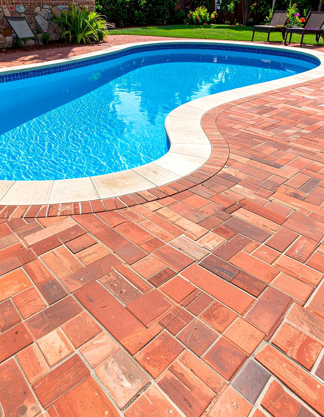 Herringbone Brick Pool Deck - 24 Stamped Concrete Pool Deck Ideas