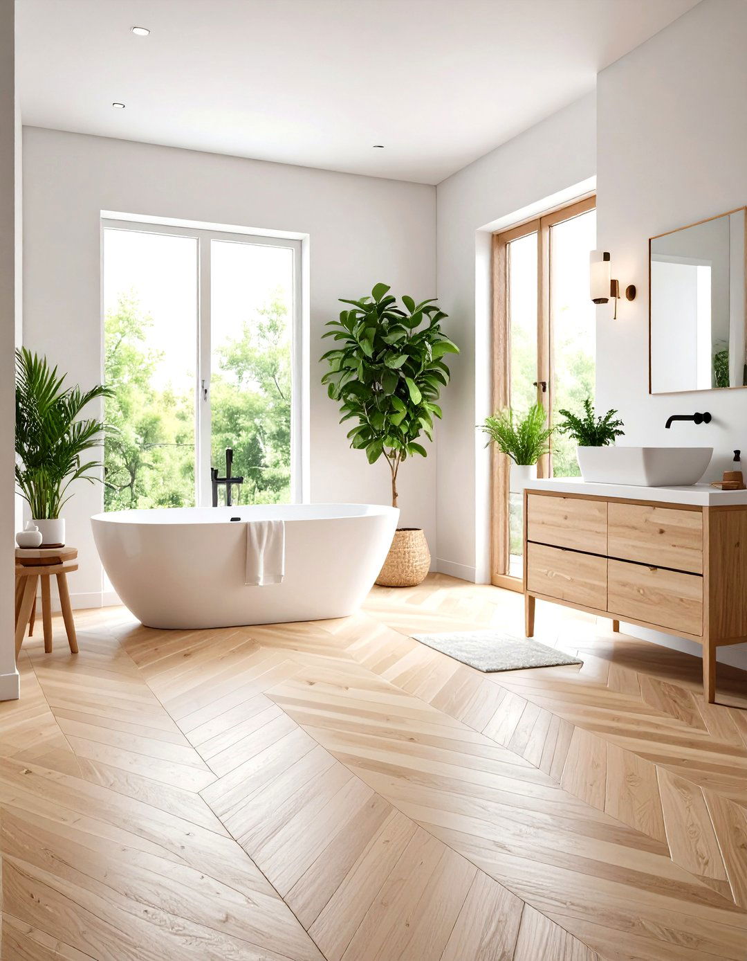 Herringbone Floor Pattern - 24 Scandinavian Bathroom Ideas