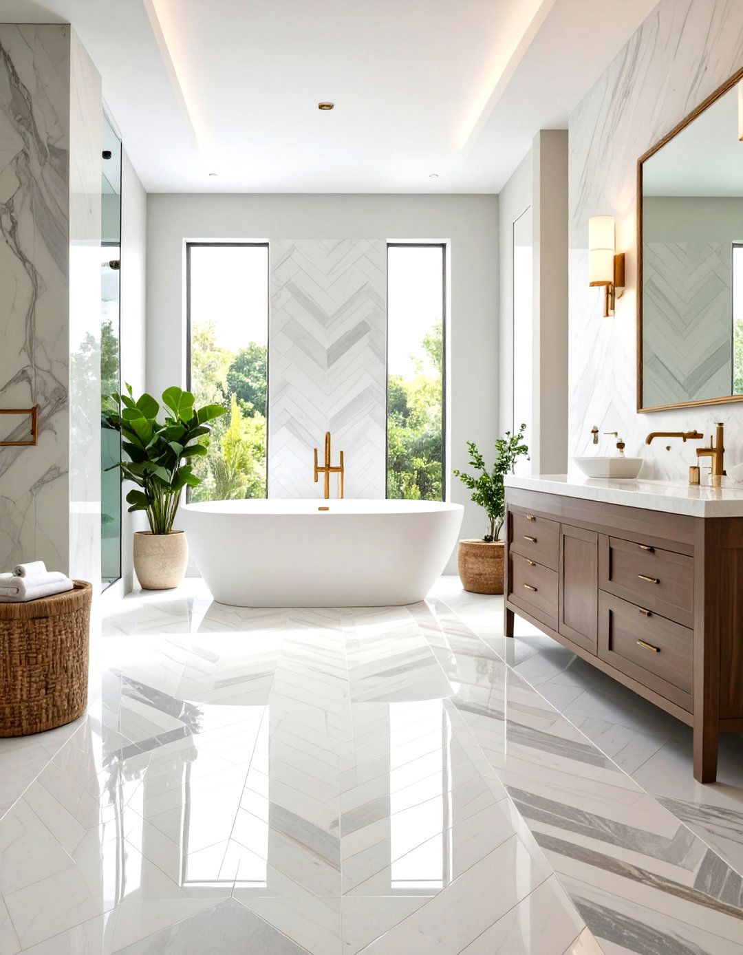 Herringbone Marble Mosaic Arrangements - 24 Bathroom Mosaic Floor Tile Ideas