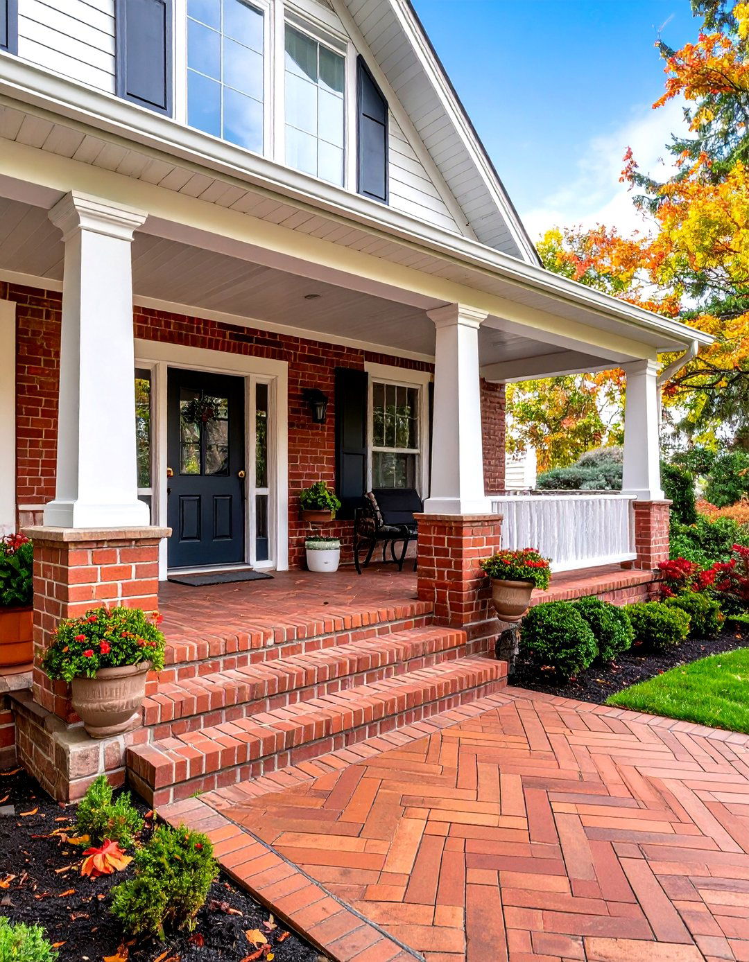 Herringbone Pattern Brick Porch - 24 Brick Porch Ideas