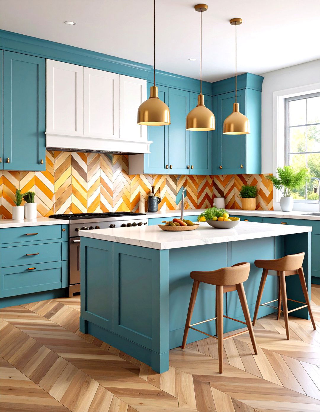 Herringbone Pattern Ceramic Backsplash with Dynamic Movement - 24 Kitchen Backsplash Ideas