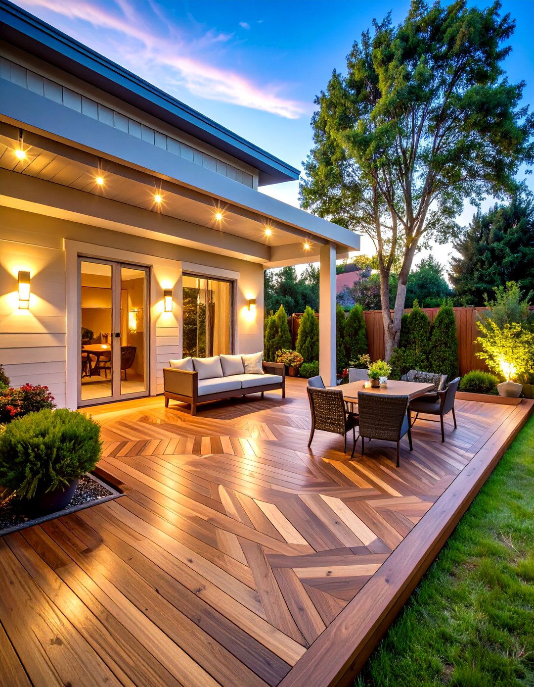 Herringbone Pattern Deck Boards - 24 Backyard Deck Ideas