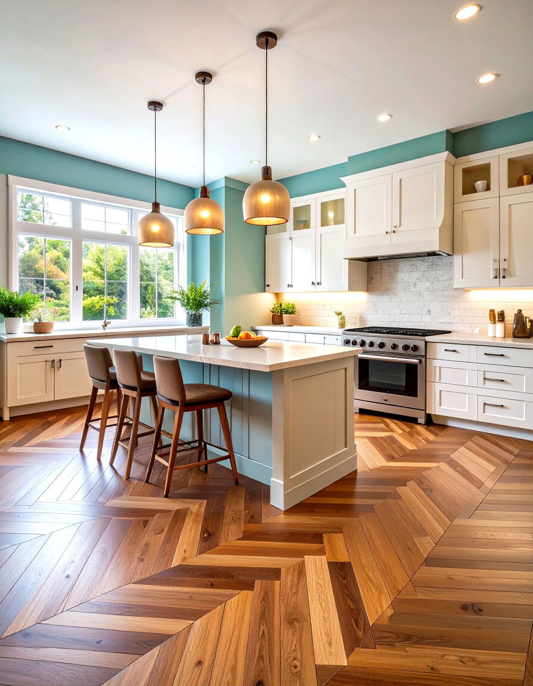 Herringbone Pattern Engineered Hardwood Flooring - 24 Kitchen Floor Ideas