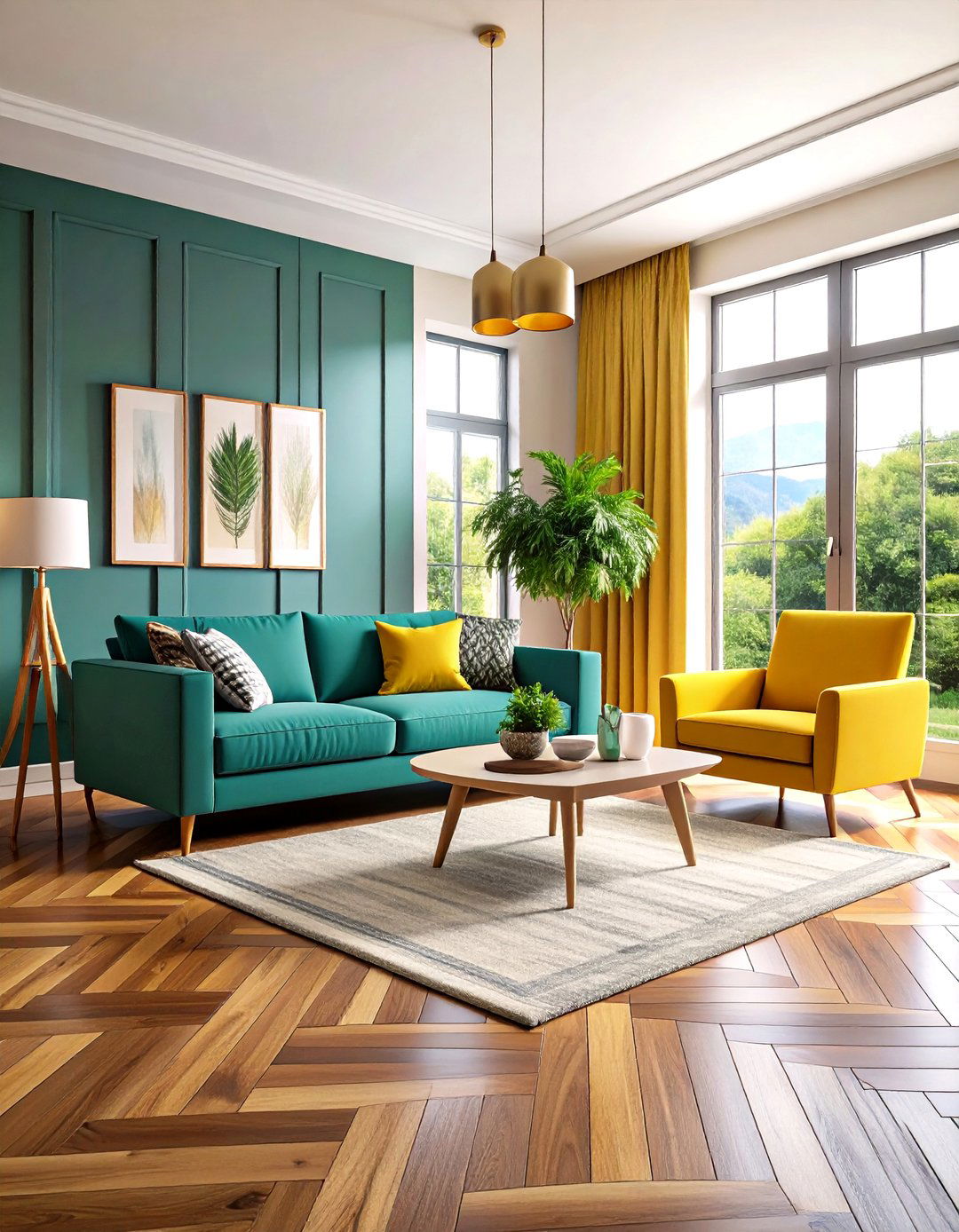 Herringbone Pattern Floor Features - 24 Dark Brown Floor Living Room Ideas
