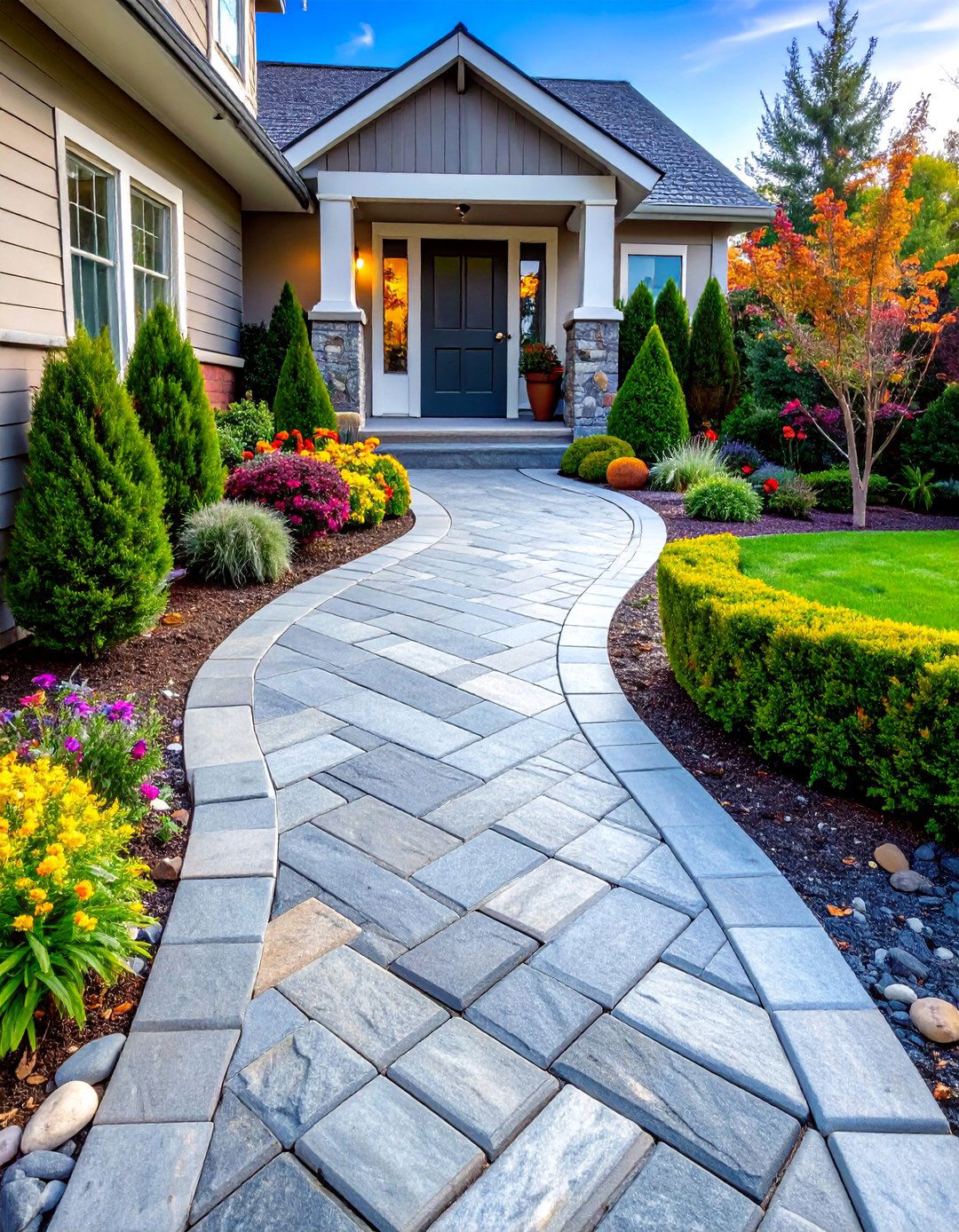 Herringbone Pattern Granite Pavers - 24 Granite Walkway Ideas
