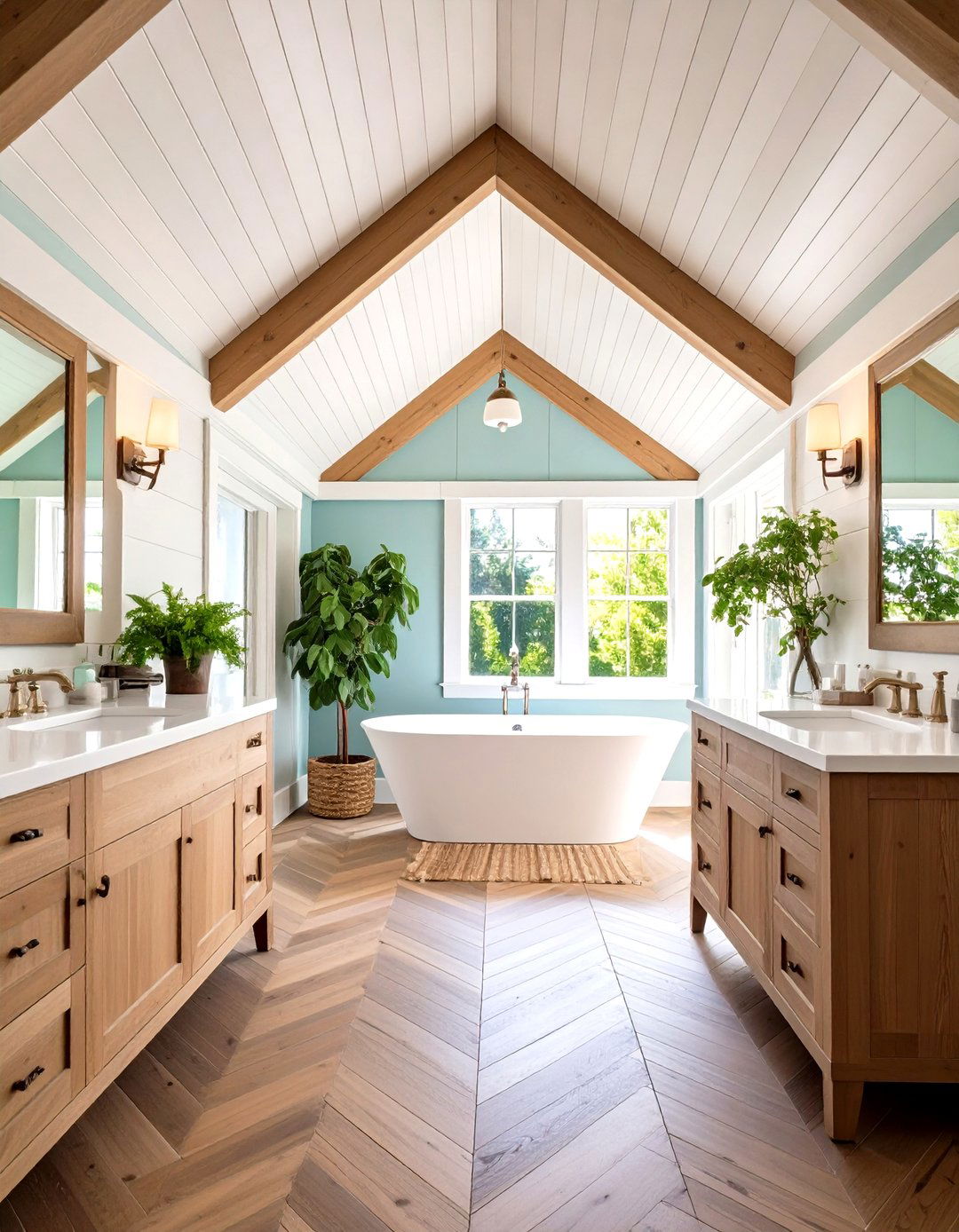 Herringbone Pattern Guest Bathroom - 24 Shiplap Ceiling Ideas