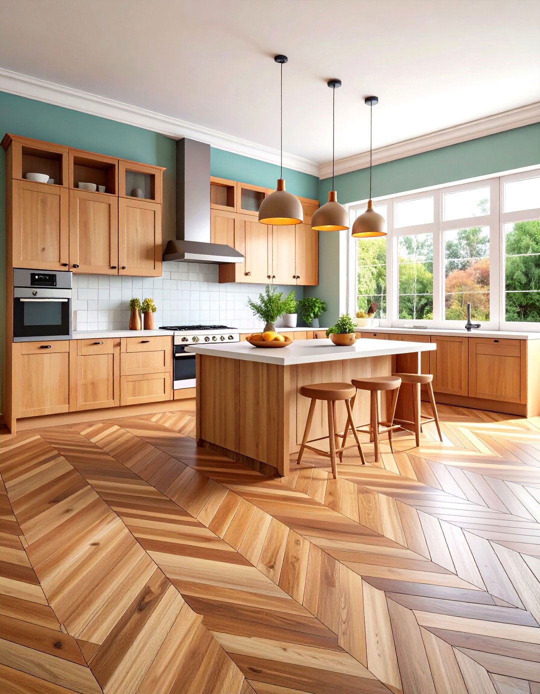Herringbone Pattern Kitchen Floor Tiles