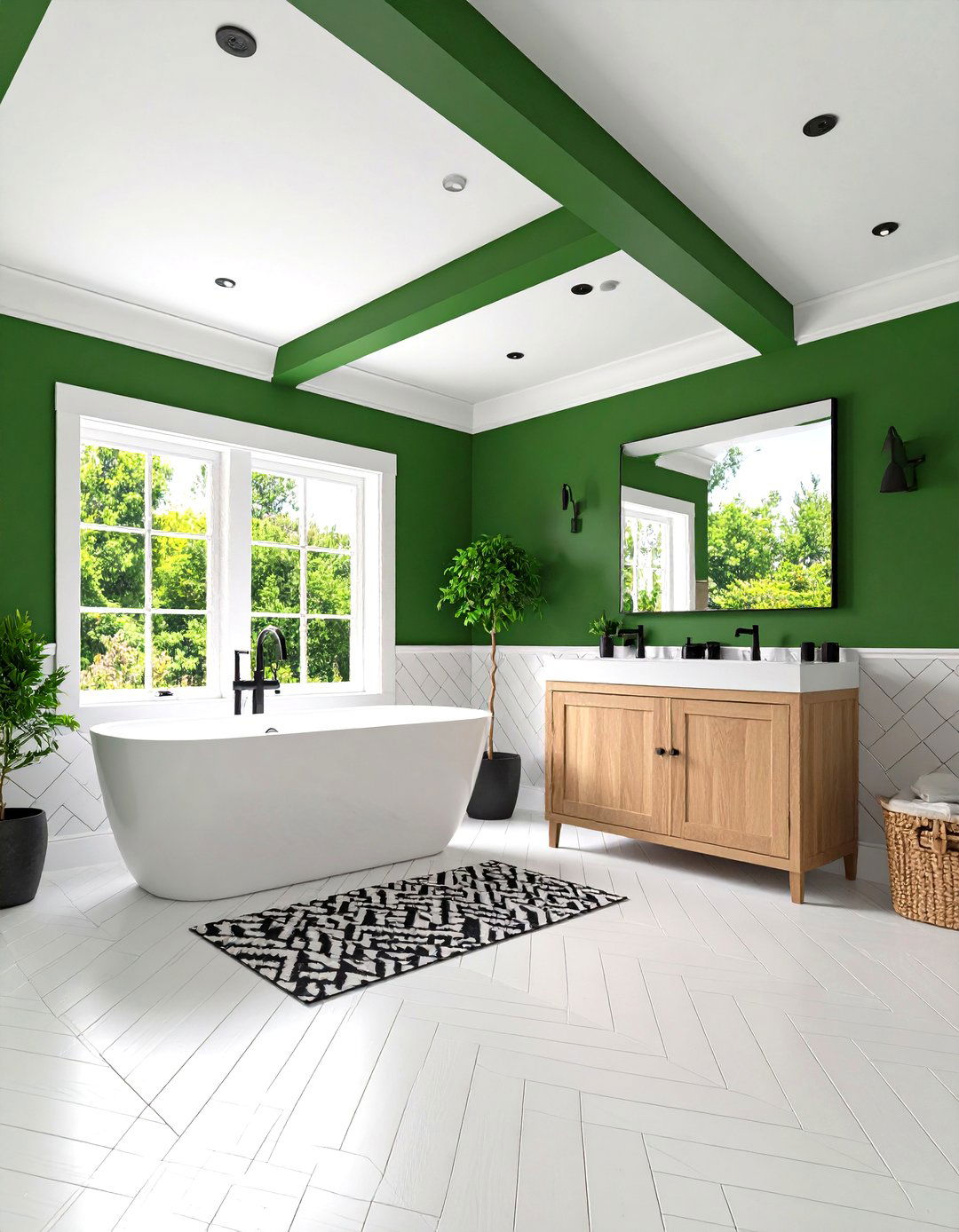 Herringbone Pattern Showcase - 24 black, white and green bathroom ideas