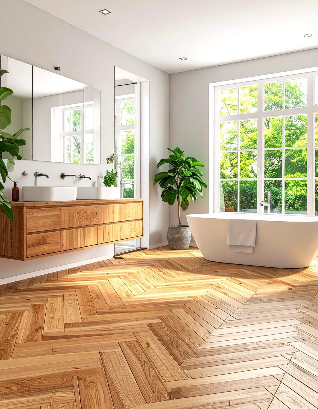 Herringbone Pattern Vinyl Planks - 24 Bathroom Flooring Ideas