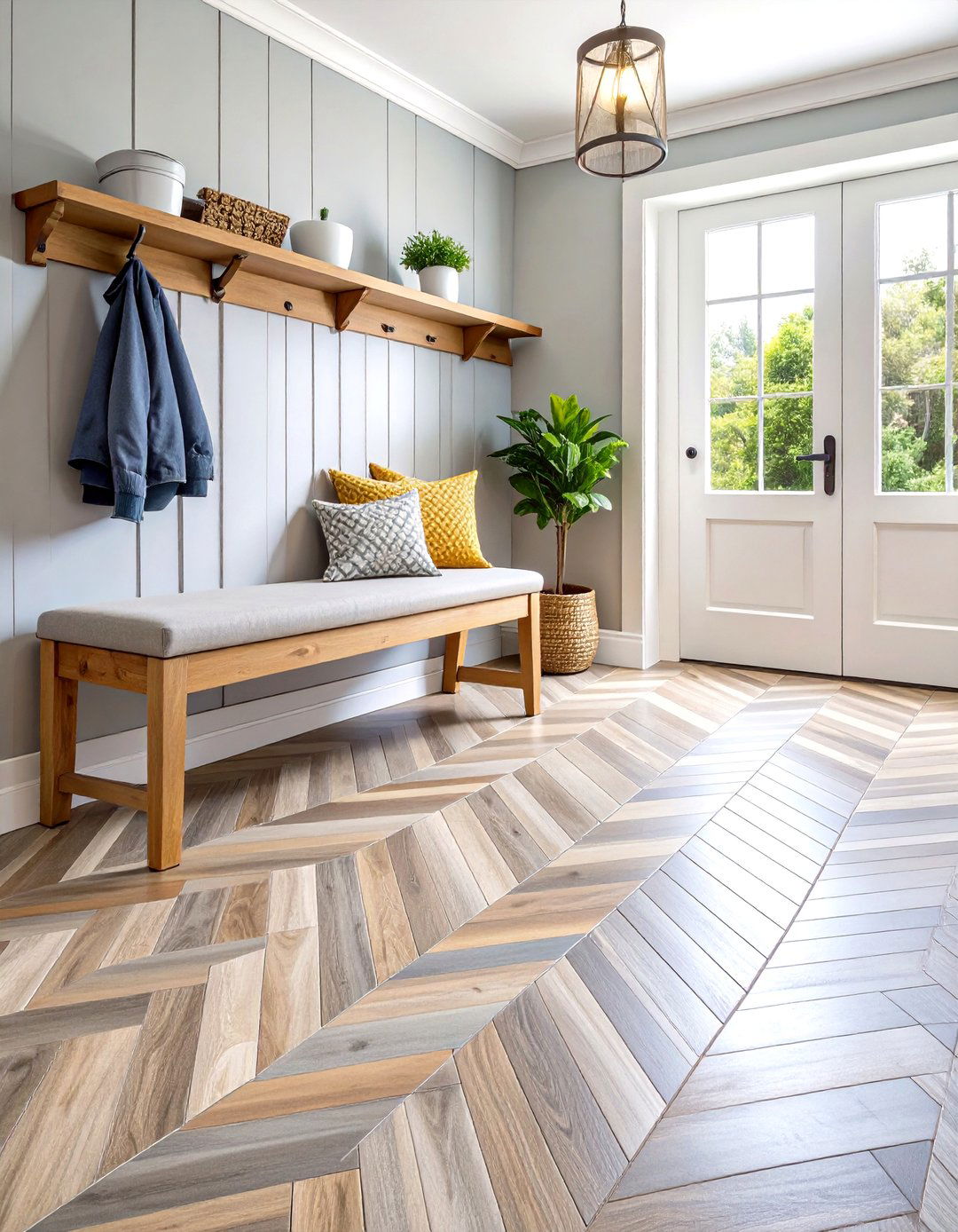 Herringbone Tile Flooring Patterns - 24 Small Mudroom Ideas