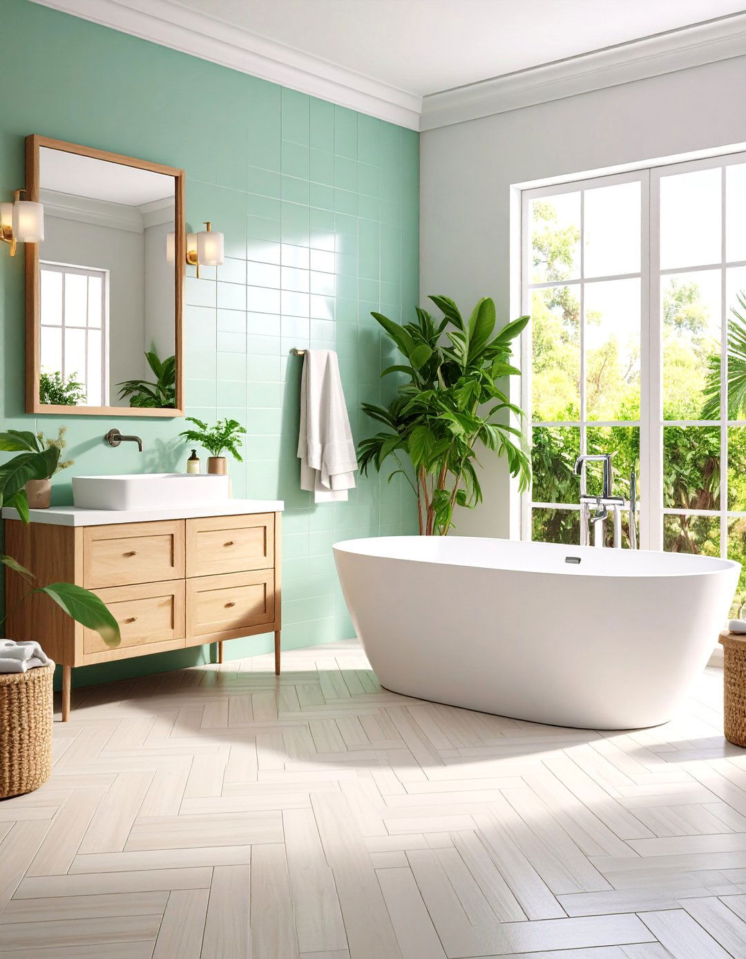Herringbone Tile Layout Design - 24 Bathroom Wall Ideas