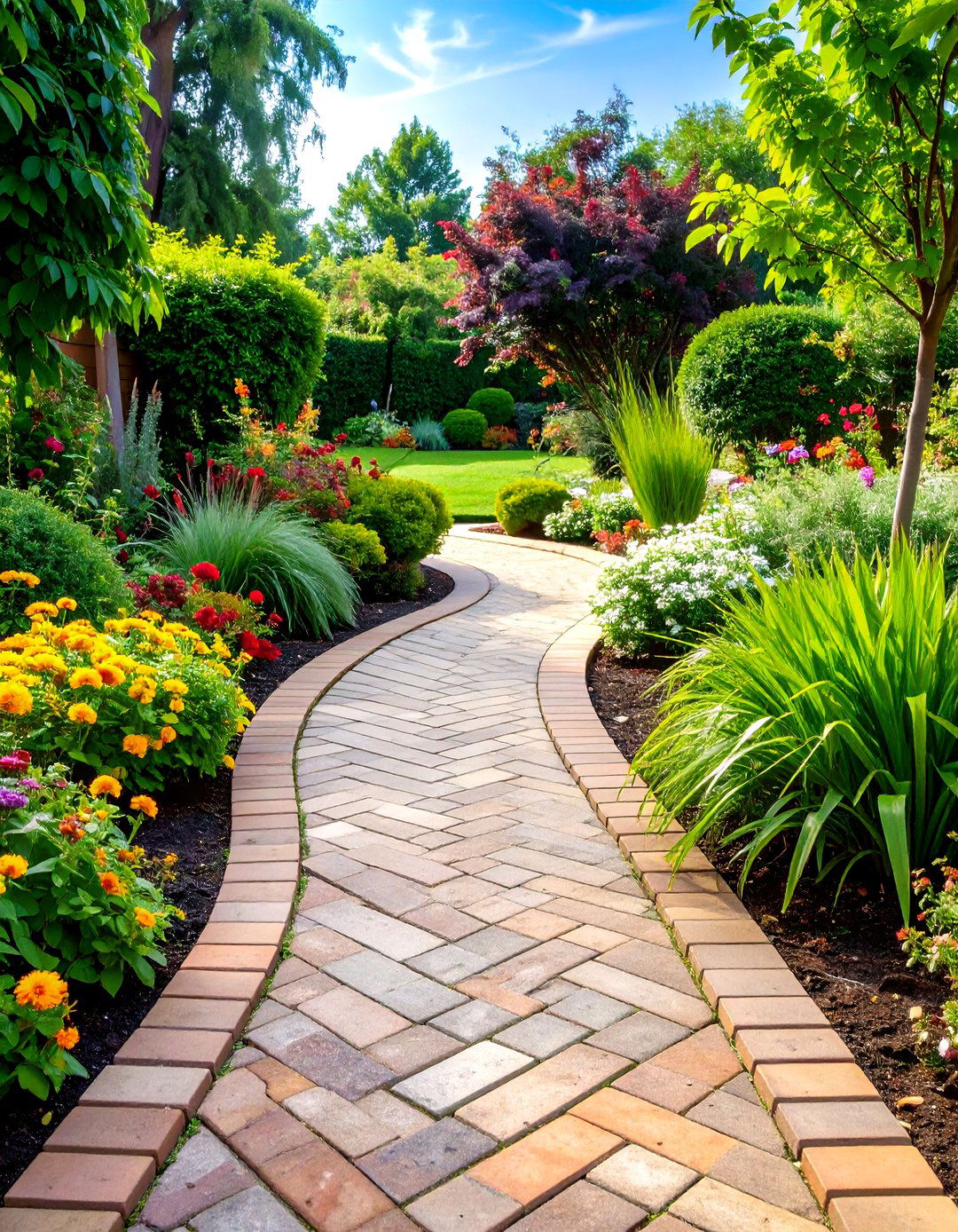 Herringbone Walkway Design - 24 Brick Landscaping Ideas