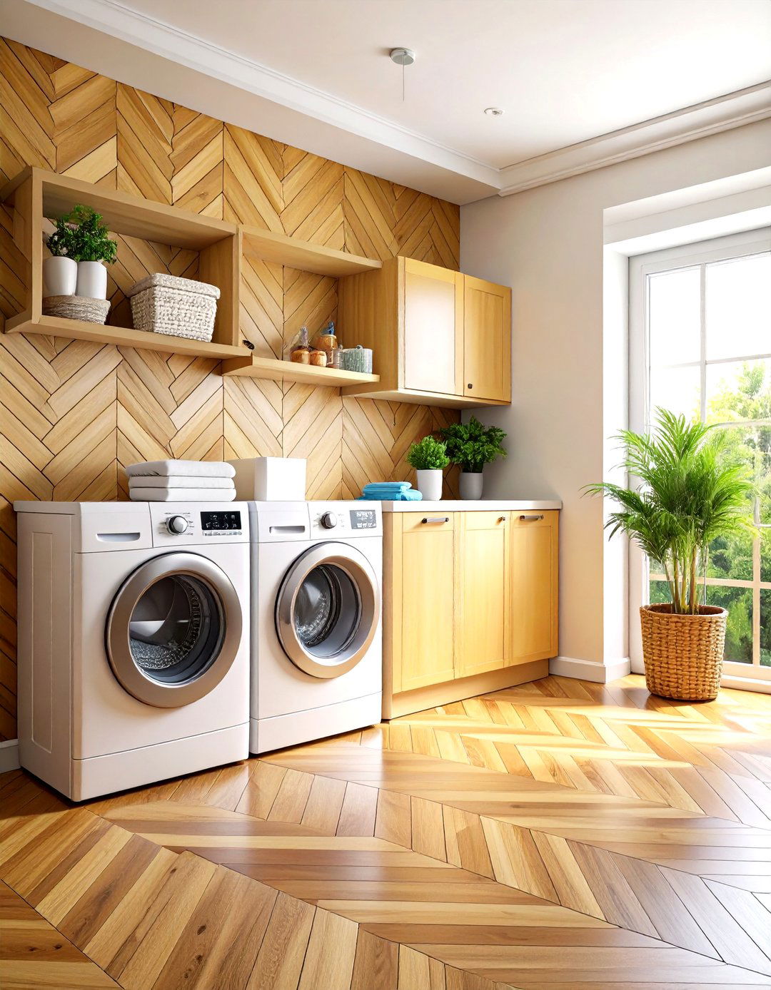 Herringbone Wood Grain - 24 Laundry Room Wallpaper Ideas