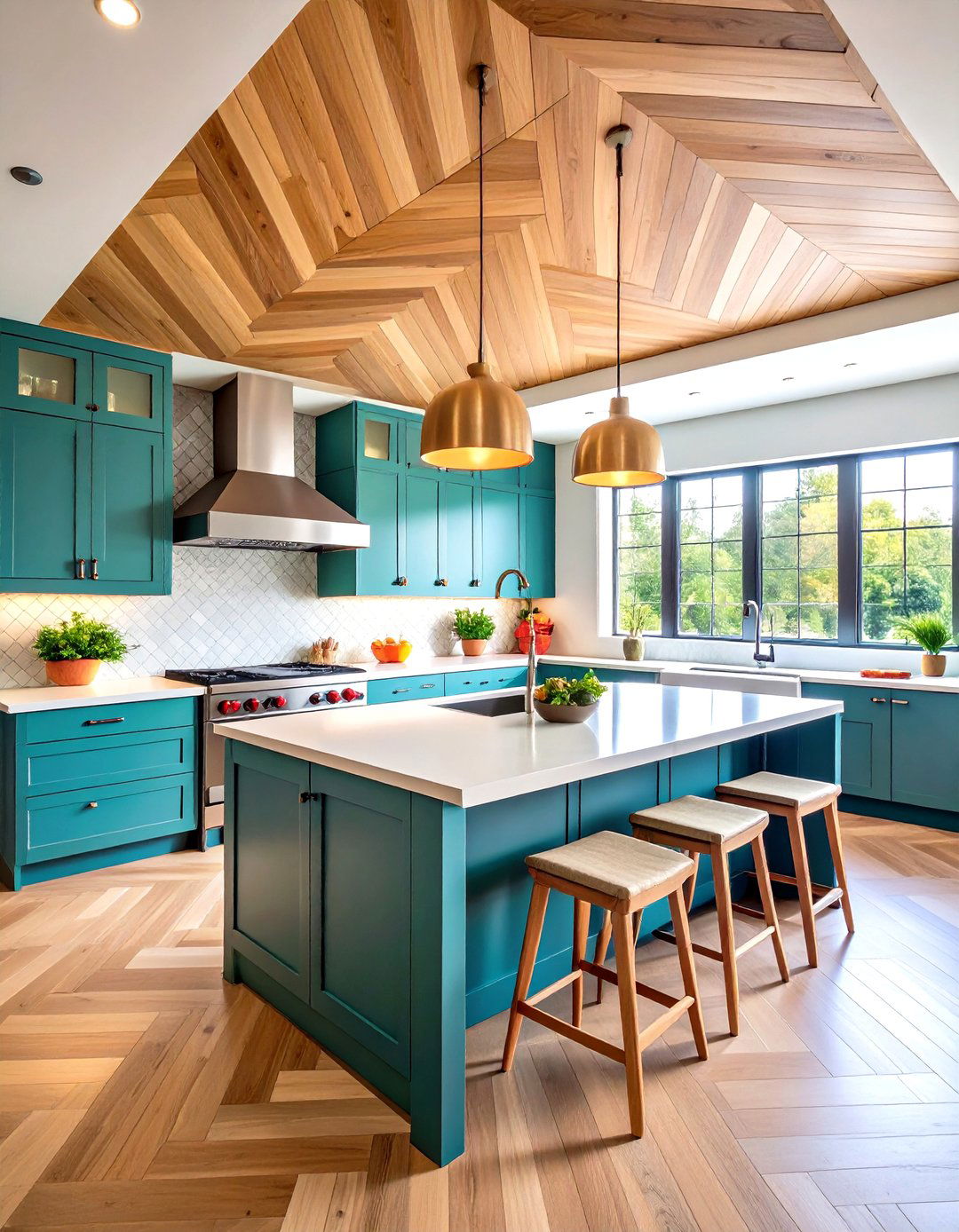 Herringbone Wood Kitchen Ceiling - 24 Wood Ceiling Kitchen Ideas