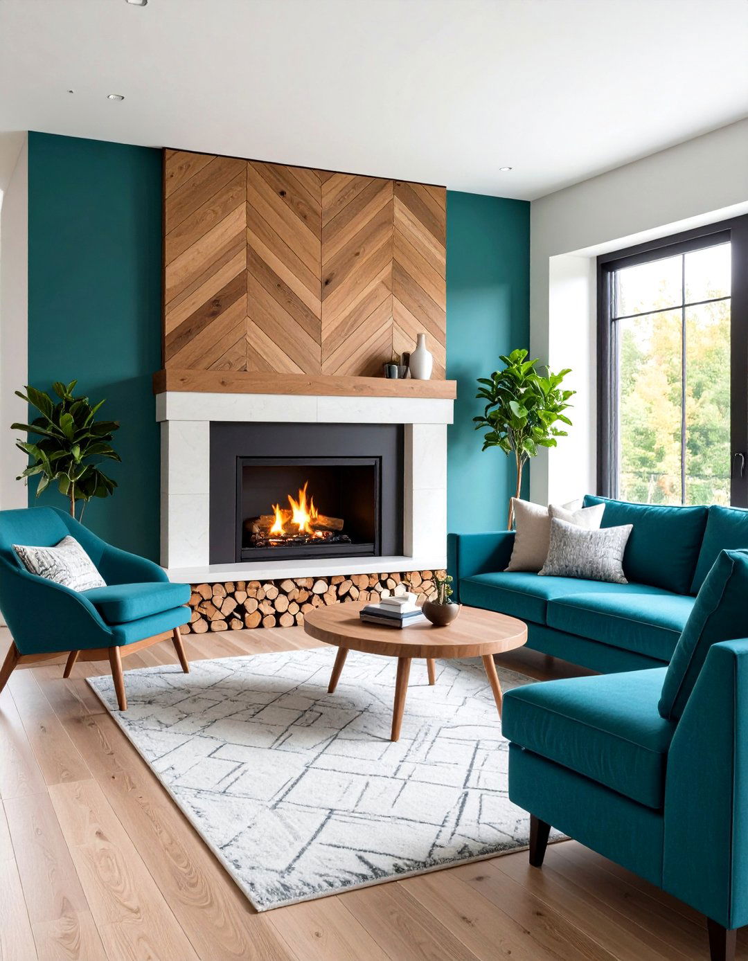Herringbone Wood Pattern Fireplace Wall - 24 Fireplace Accent Wall Ideas