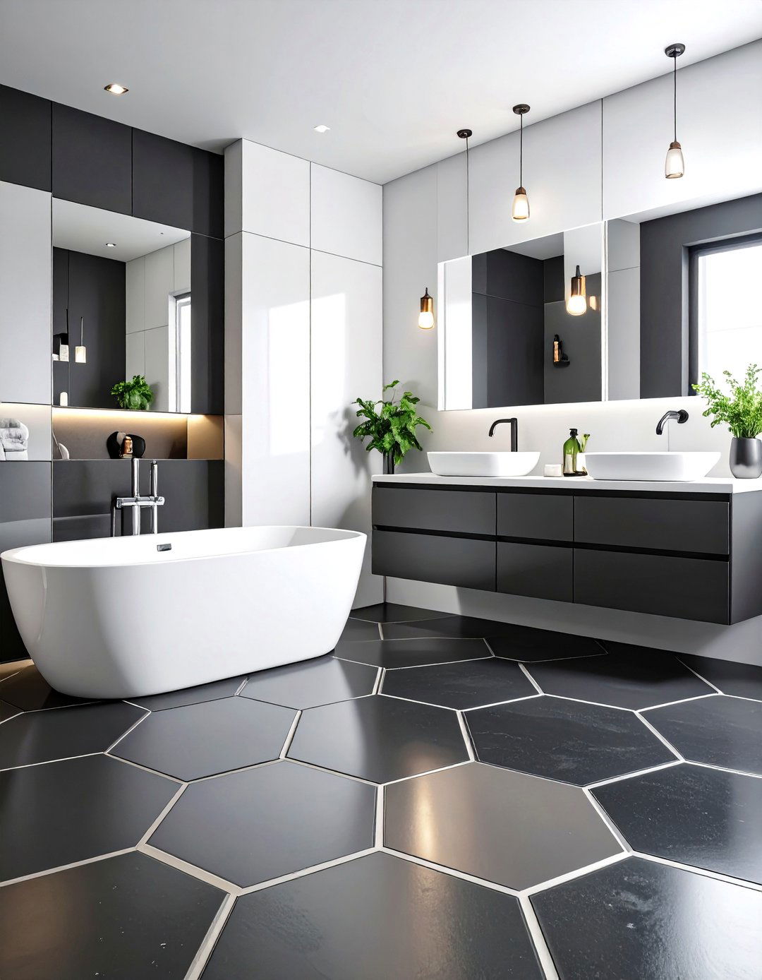 Hexagon Black Tile Bathroom Floors - 24 Black Floor Bathroom Ideas