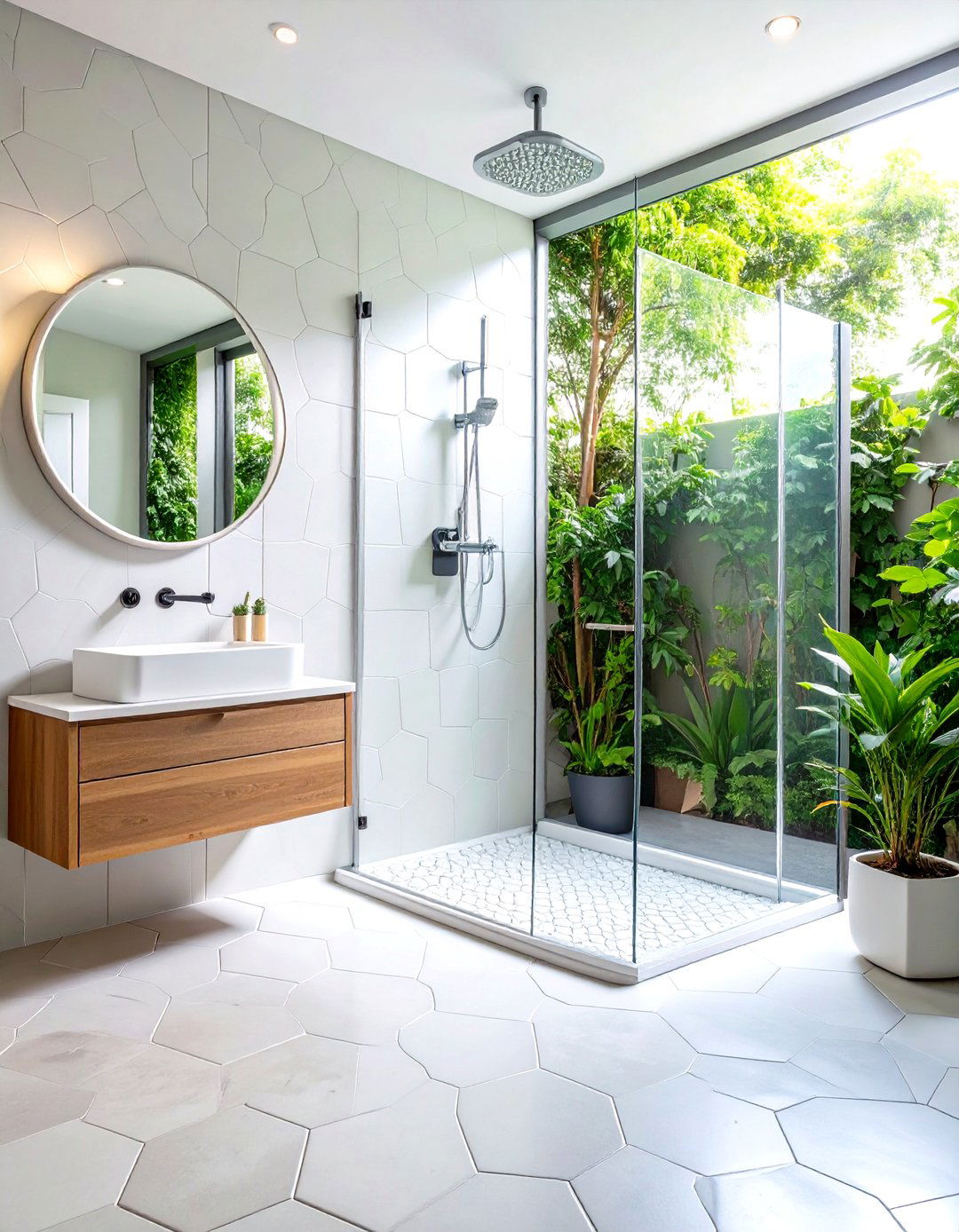 Hexagon Floor Tile Modern Minimalist - 24 Small Bathroom Walk in Shower Ideas