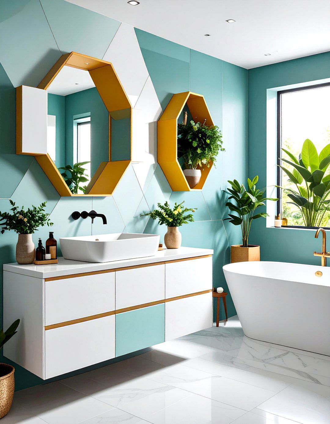 Hexagon Geometric Niche - 24 Shower Niche Ideas