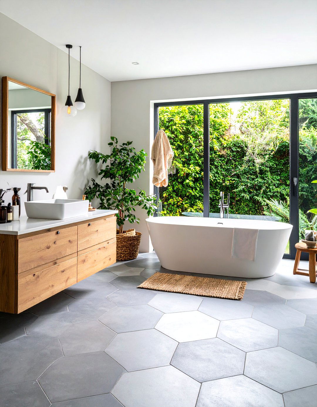 Hexagon Gray Mosaic Floor Designs - 24 Gray Floor Bathroom Ideas