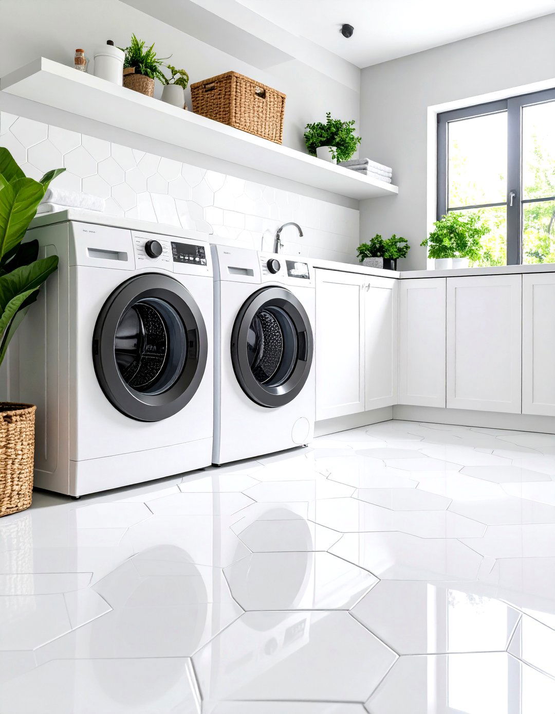 Hexagon Mosaic Floor Tiles - 24 Laundry Room Tile Ideas