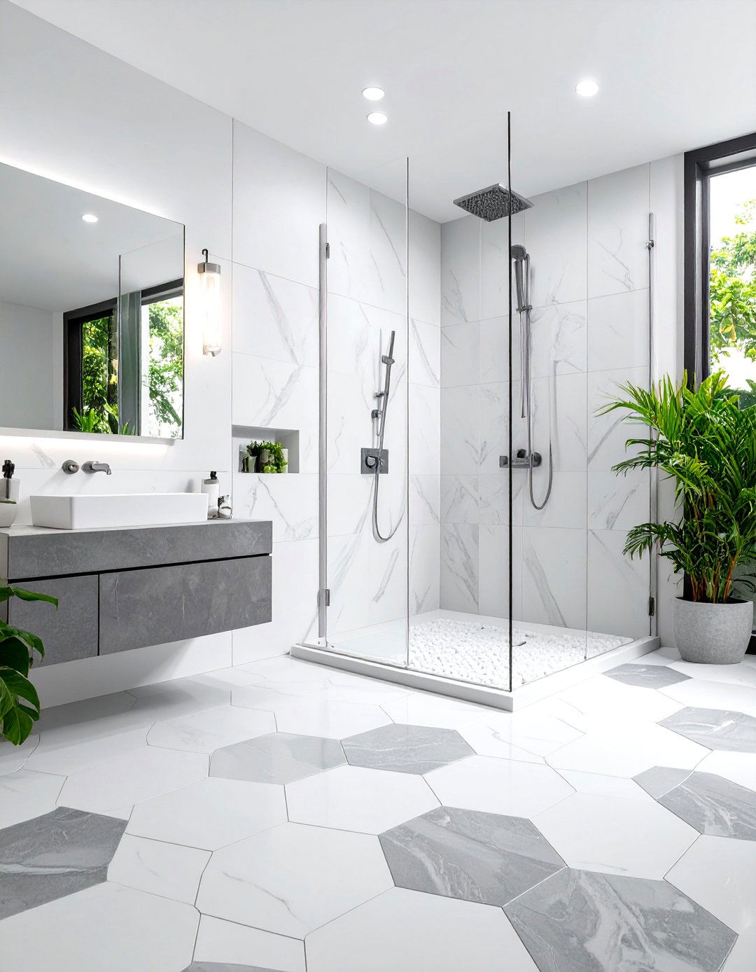 Hexagon Mosaic Shower Floor Tiles - 24 Shower Floor Tile Ideas