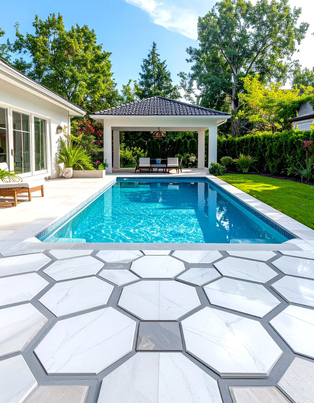 Hexagon Porcelain Pool Patterns - 24 Pool Tile Ideas