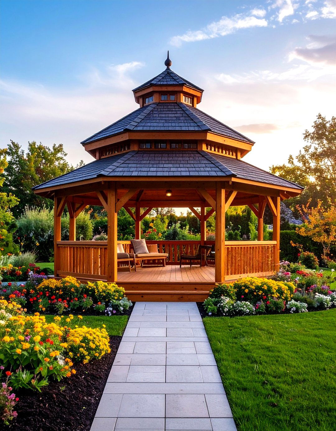 Hexagonal Cedar Gazebo with Cupola - 24 patio with a gazebo ideas