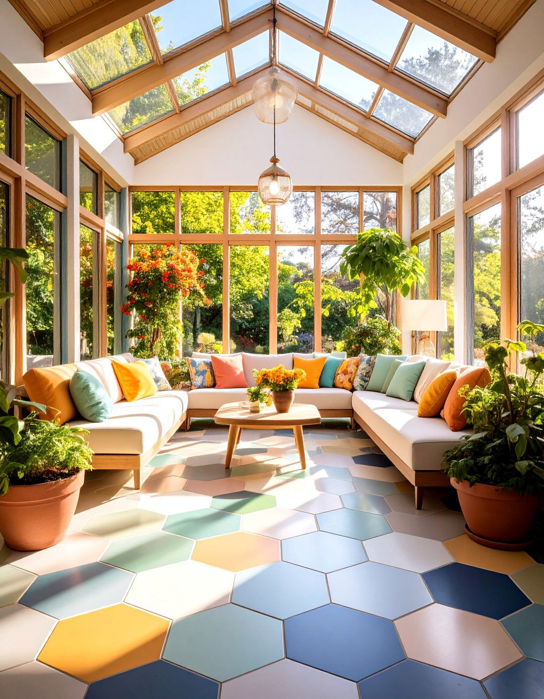 Hexagonal Ceramic Sunroom Floor Tiles - 24 Sunroom Tile Floor Ideas