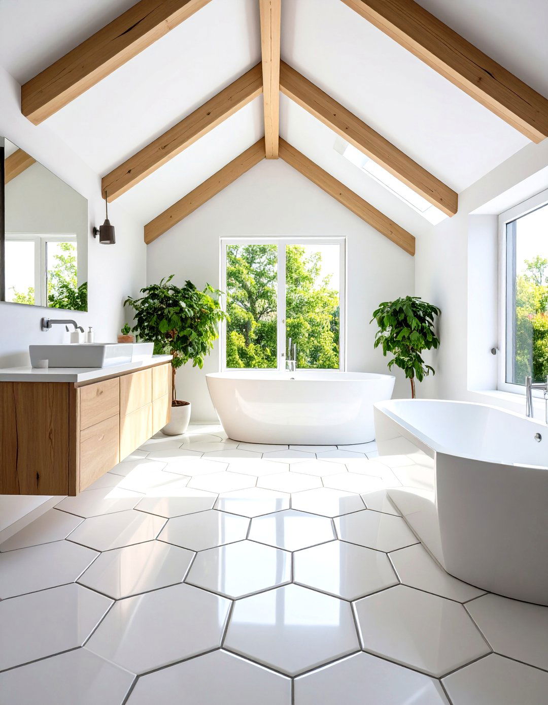 Hexagonal Floor Tile Pattern - 24 Attic Bathroom Ideas