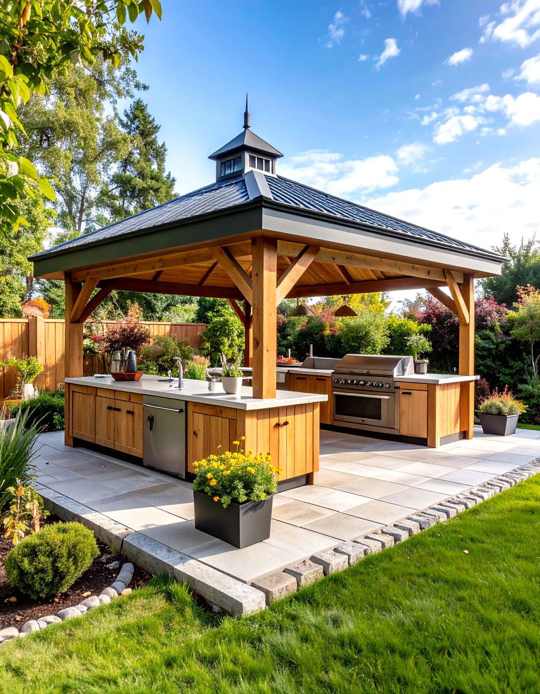 Hexagonal Garden Pavilion - 24 Outdoor Kitchen with a Gazebo Ideas
