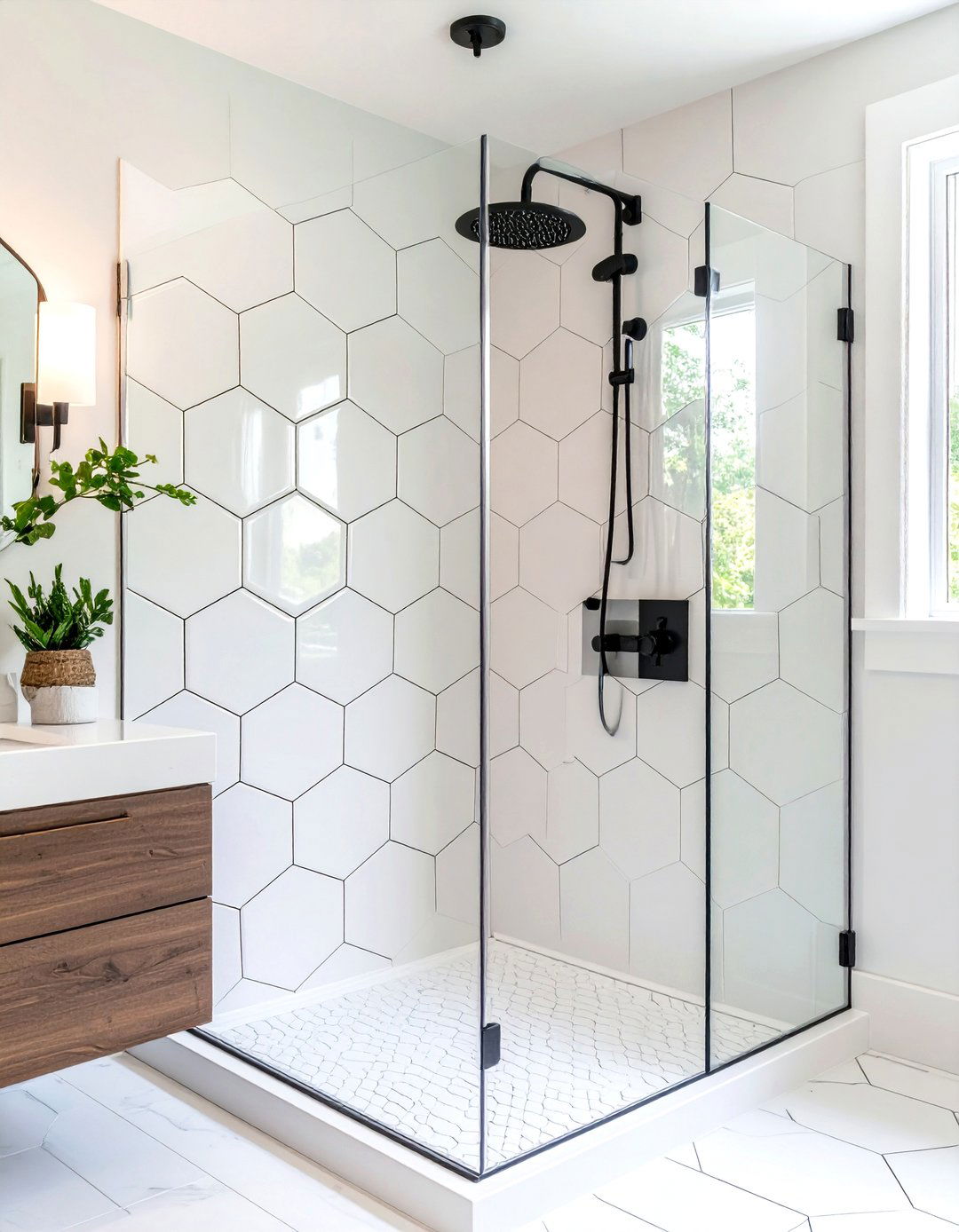 Hexagonal Geometric Patterns - 24 Walk-in Shower Tile Ideas