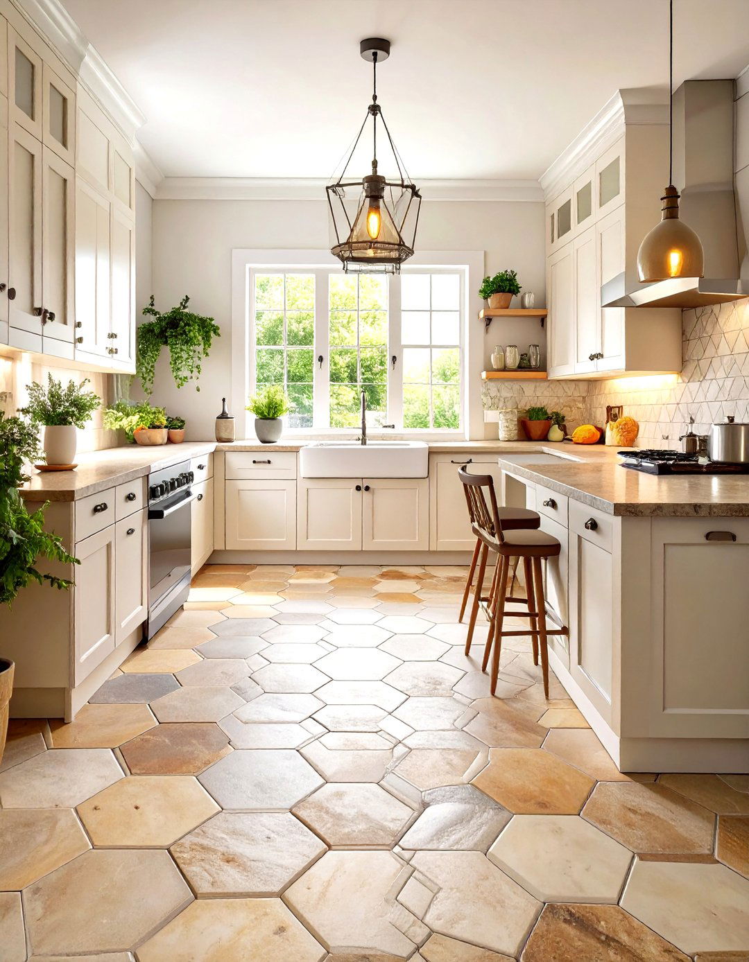 Hexagonal Natural Stone Kitchen Flooring - 24 Kitchen Floor Ideas