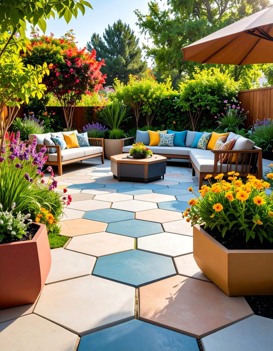 Hexagonal Paver Patio with Geometric Interest - 24 Paver Patio Ideas