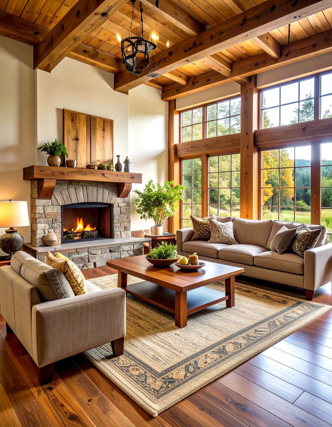 Hickory Rustic Beam Mantel with Mortise Details - 24 Wood Mantel Ideas