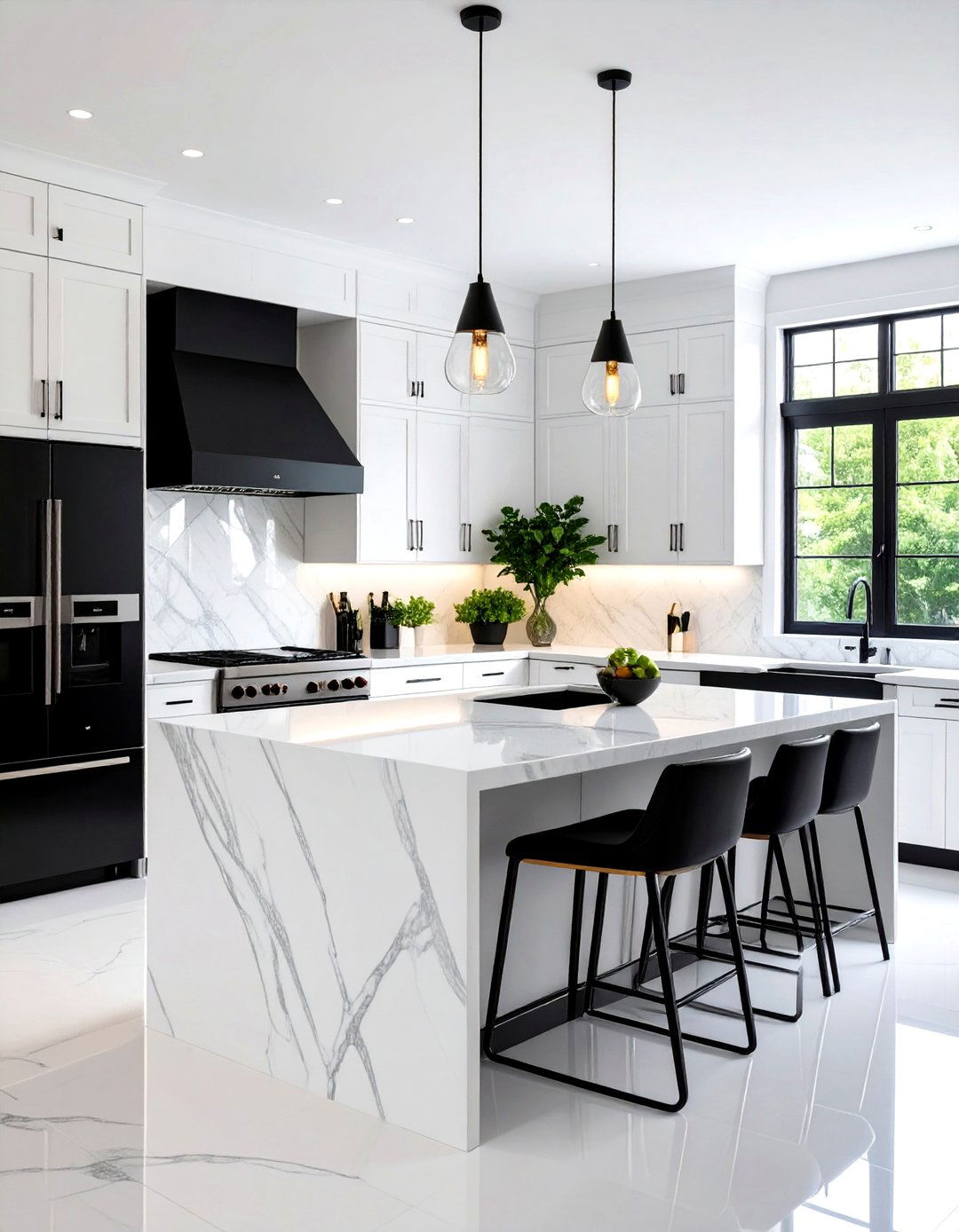 High Contrast Black and White Design - 24 Kitchen With Black Appliances