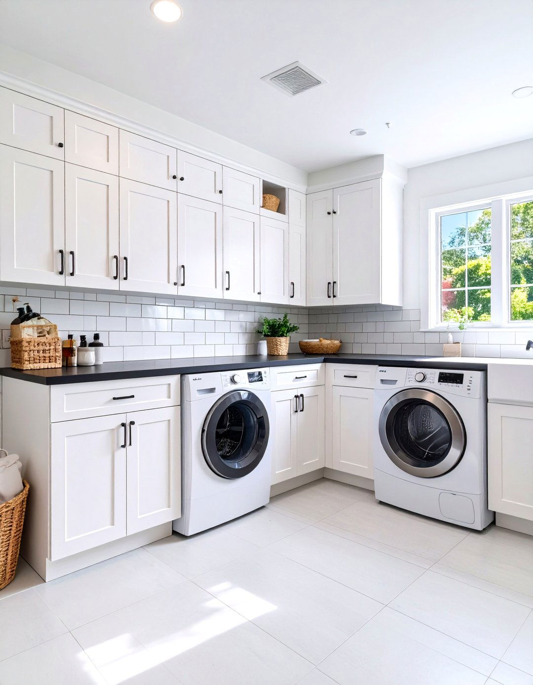 High Contrast Cabinet Hardware - 24 Black and White Laundry Room Ideas