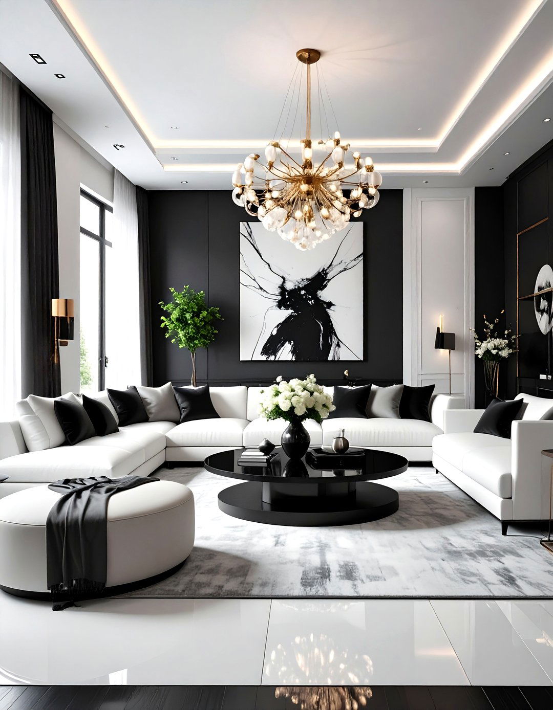 High Contrast Dramatic Design - 24 Black and White Living Room Ideas