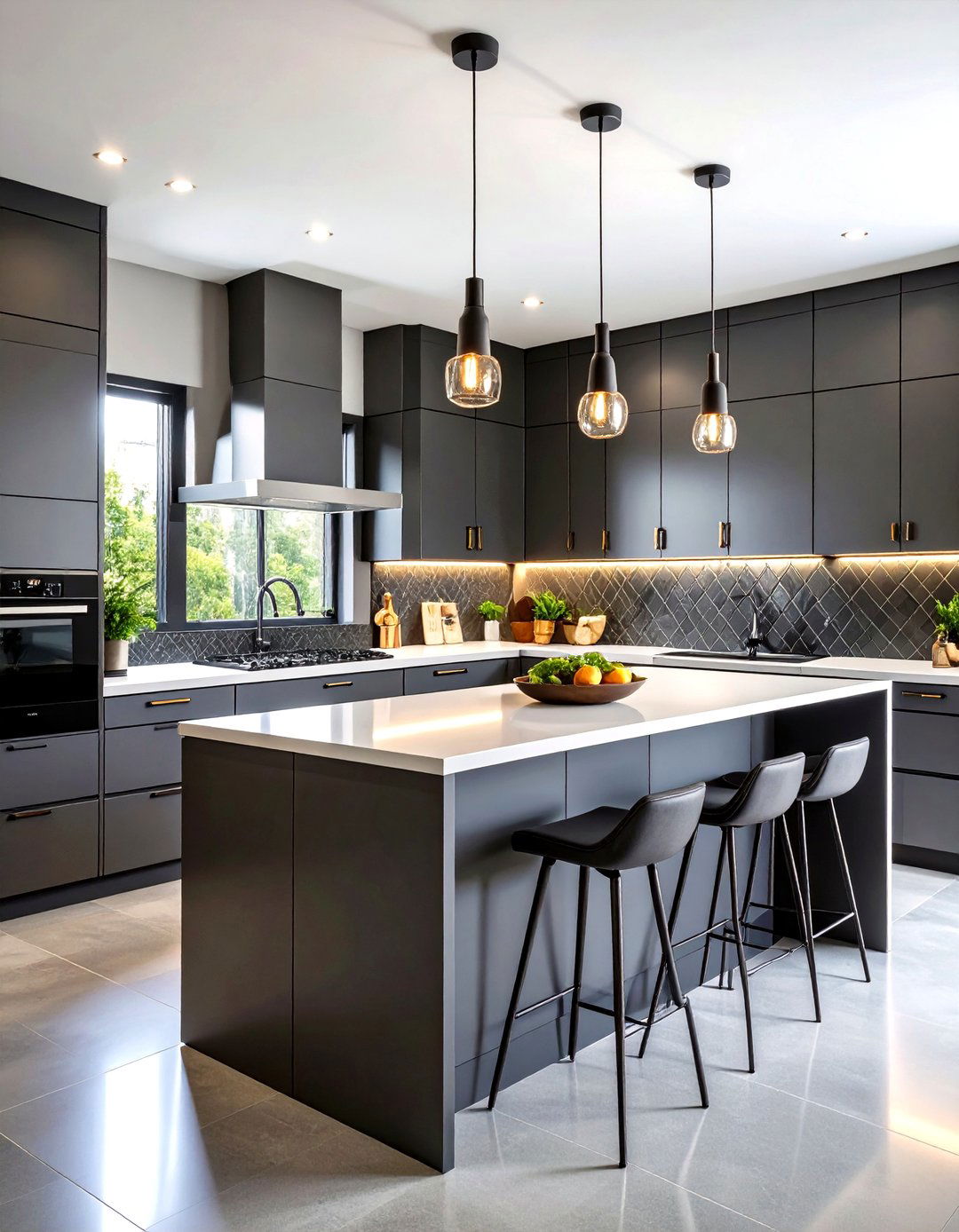 High Gloss Gray with Black Geometric Patterns - 24 Gray and Black Kitchen Ideas